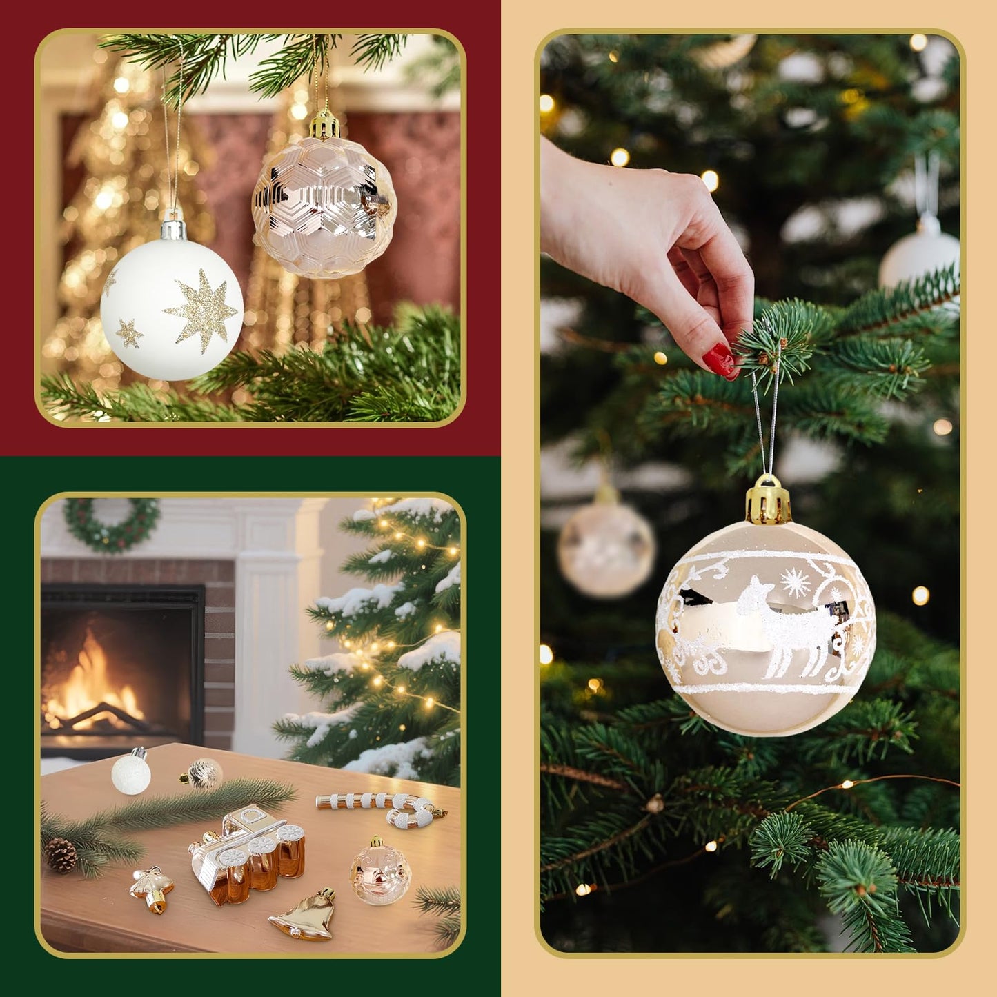 BYOFI Ornaments for Christmas Trees,74 Count Gold Christmas Tree Decorations, Shatterproof Plastic Hanging Bulbs Decorations Set for Xmas Holiday Party