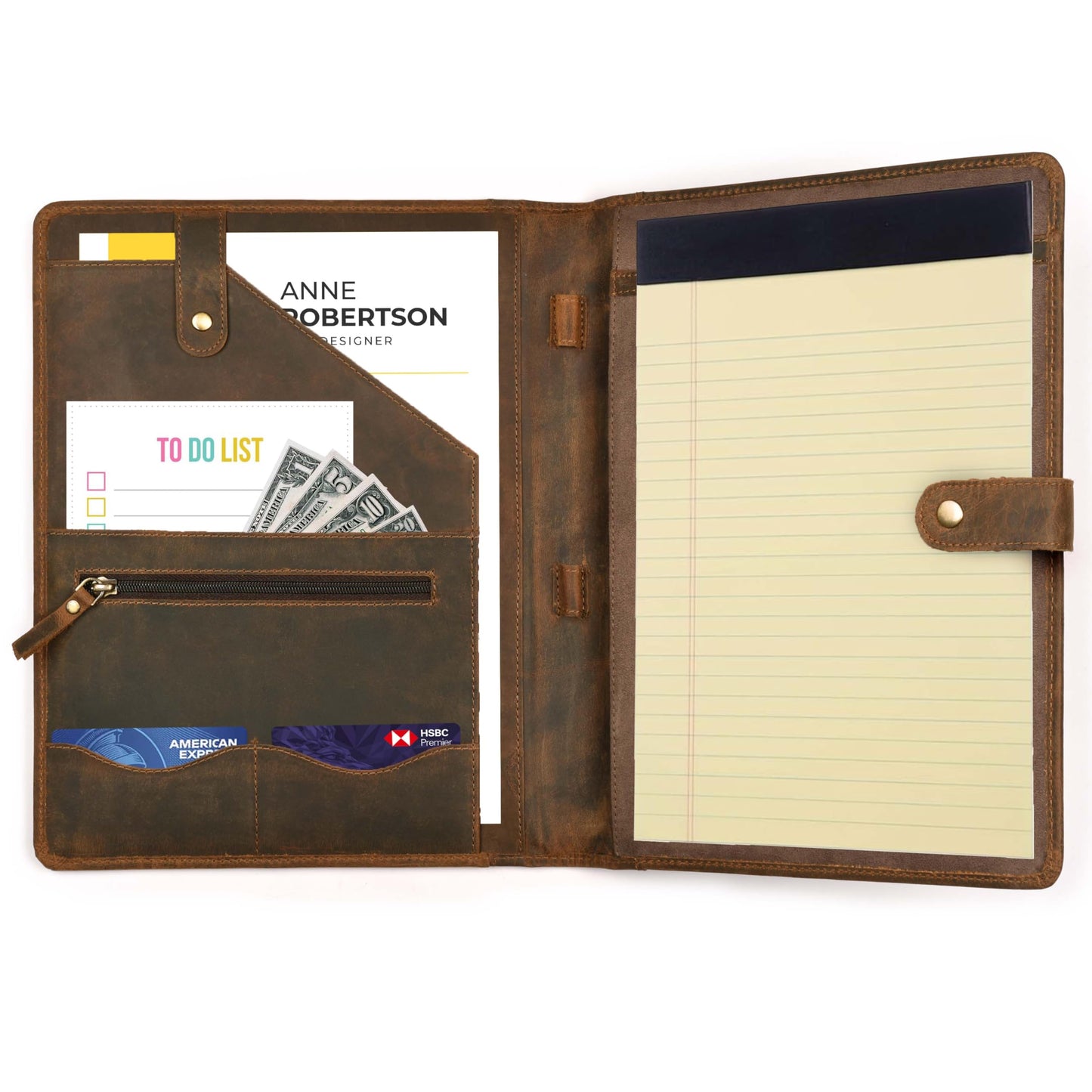 Leather Village Leather Portfolio Organizer - Professional Business Padfolio for Men & Women - Stylish Document Card Holder, Resume Folder, Folio for A4/Letter Size Writing Legal Pad, Brown