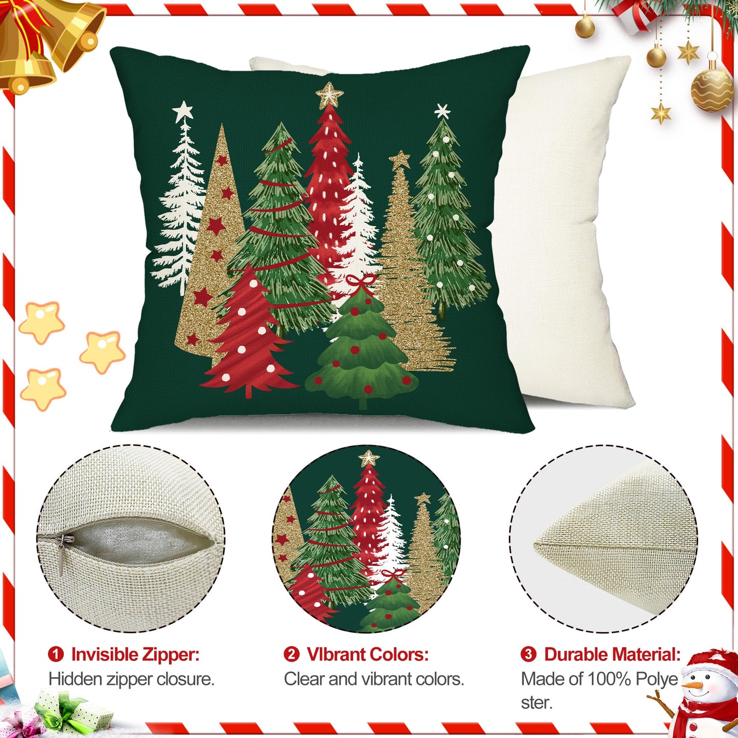 DFXSZ Christmas Pillow Covers 18x18 Inch Set of 2 Xmas Tree Decorative Green Throw Pillows Winter Christmas Decor for Home Couch TH-50B18