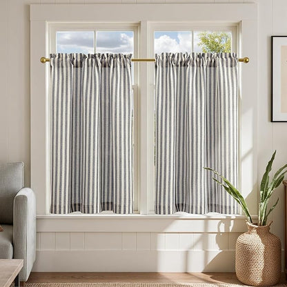 jinchan Striped Linen Kitchen Curtains 36 Inches Tier Curtains Farmhouse Modern Cafe Style Small Window Treatments Airy Light Filtering Rod Pocket for Living Room Bathroom 2 Panels Charcoal Grey