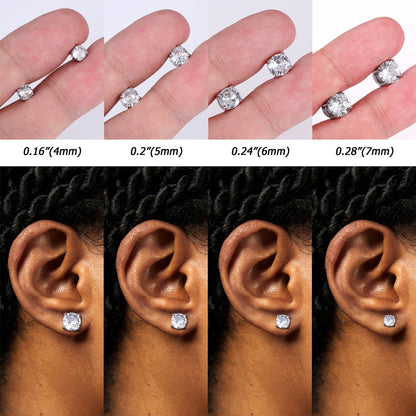 MILACOLATO 4 Pairs Stainless Steel Magnetic Stud Earrings for Men Women Round/Square CZ Inlaid Magnetic Earrings Non-Piercing CZ Clip On Stud Earring 3 Colors 4-7mm