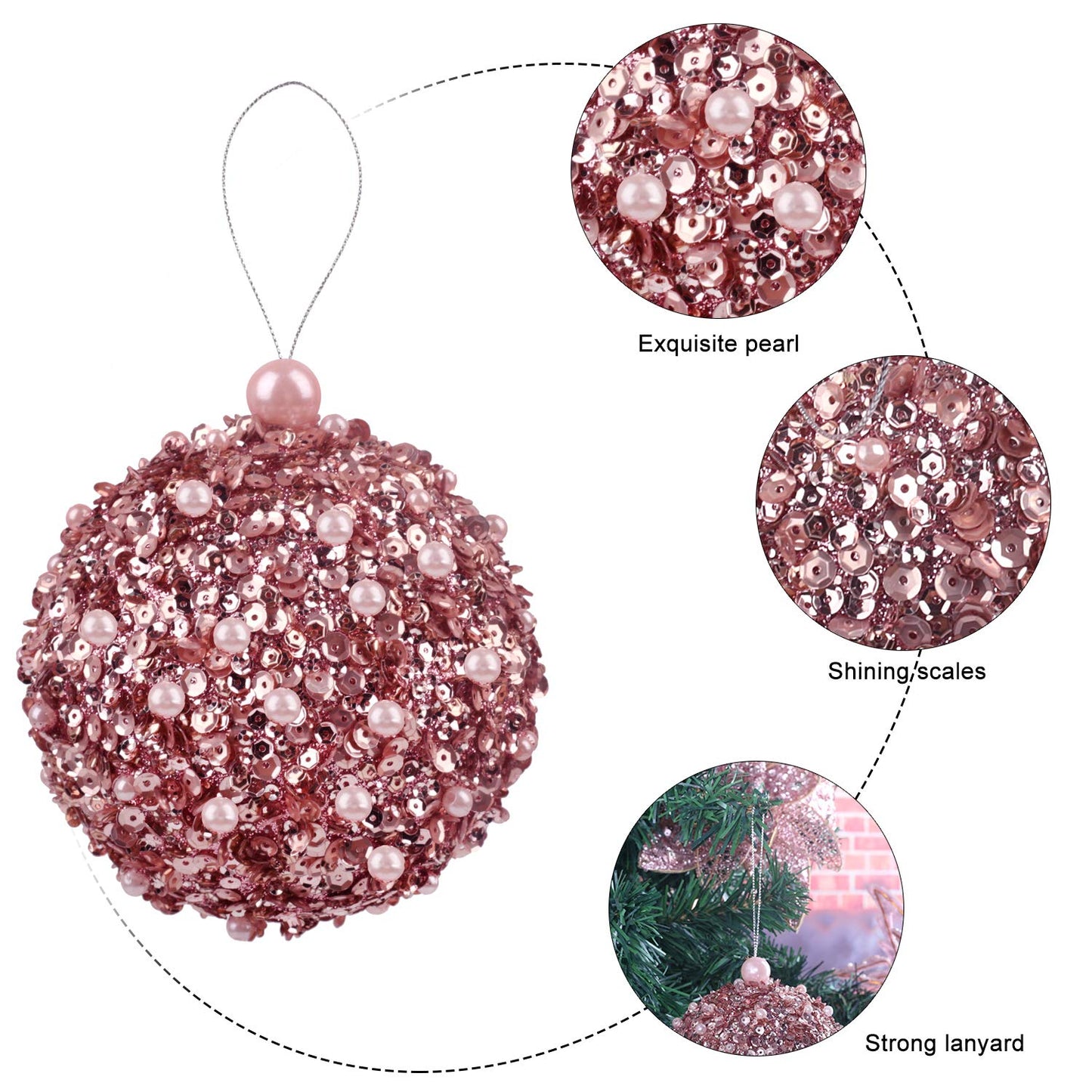 4.25" Christmas Ball Ornaments 4pc Set Rose Gold Shatterproof Christmas Decorations Tree Balls for Xmas Trees Wedding Party Holiday Decorations Tabletop Small Trees Decoration (Rose Gold)
