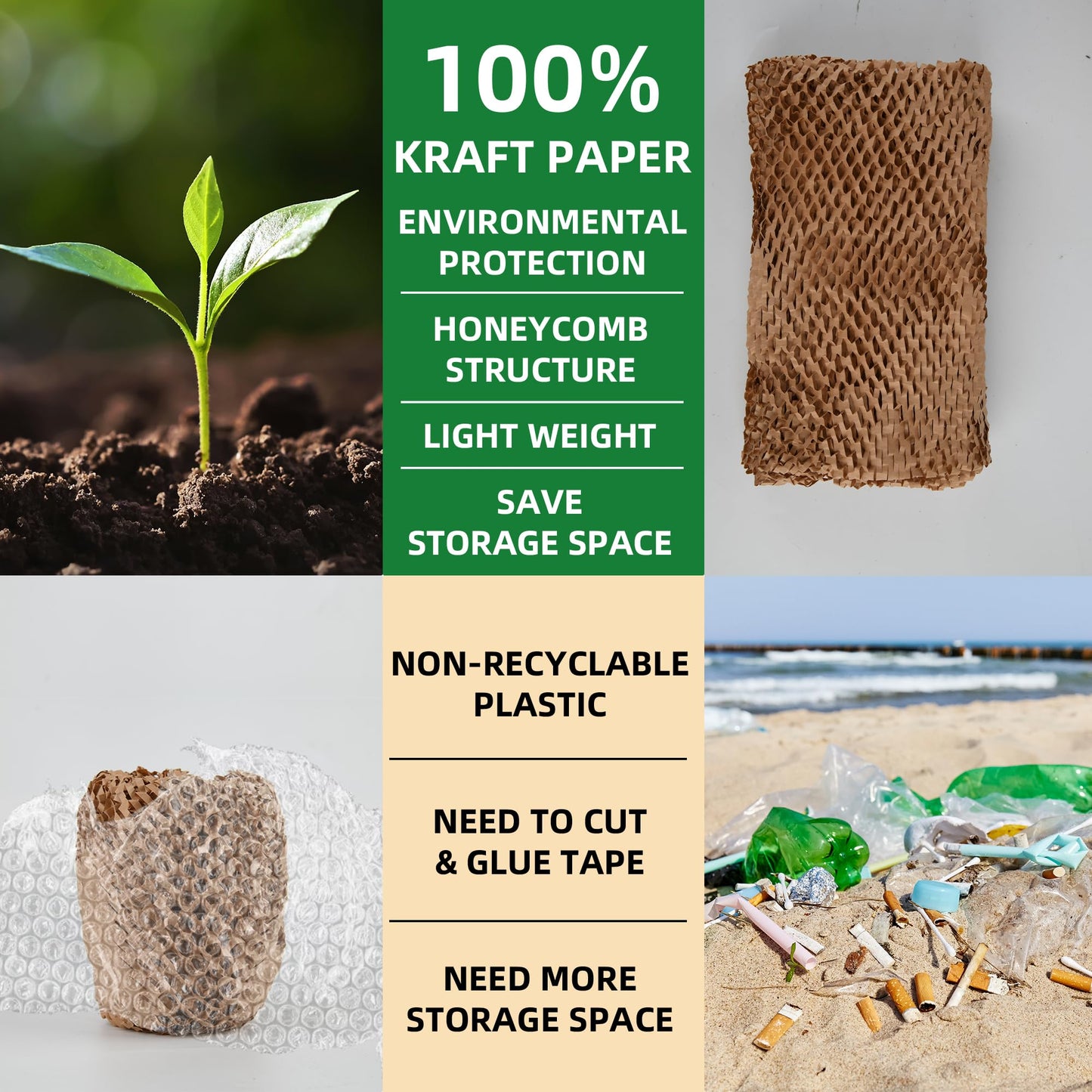 BRIVADO Honeycomb Packing Paper 15"x400' Roll with Fragile & Labeling Stickers, Gloves - Bubble Wrap for Moving,Products & Gifts Wrapping Paper, Recyclable & Biodegradable Cushioning Packing Material