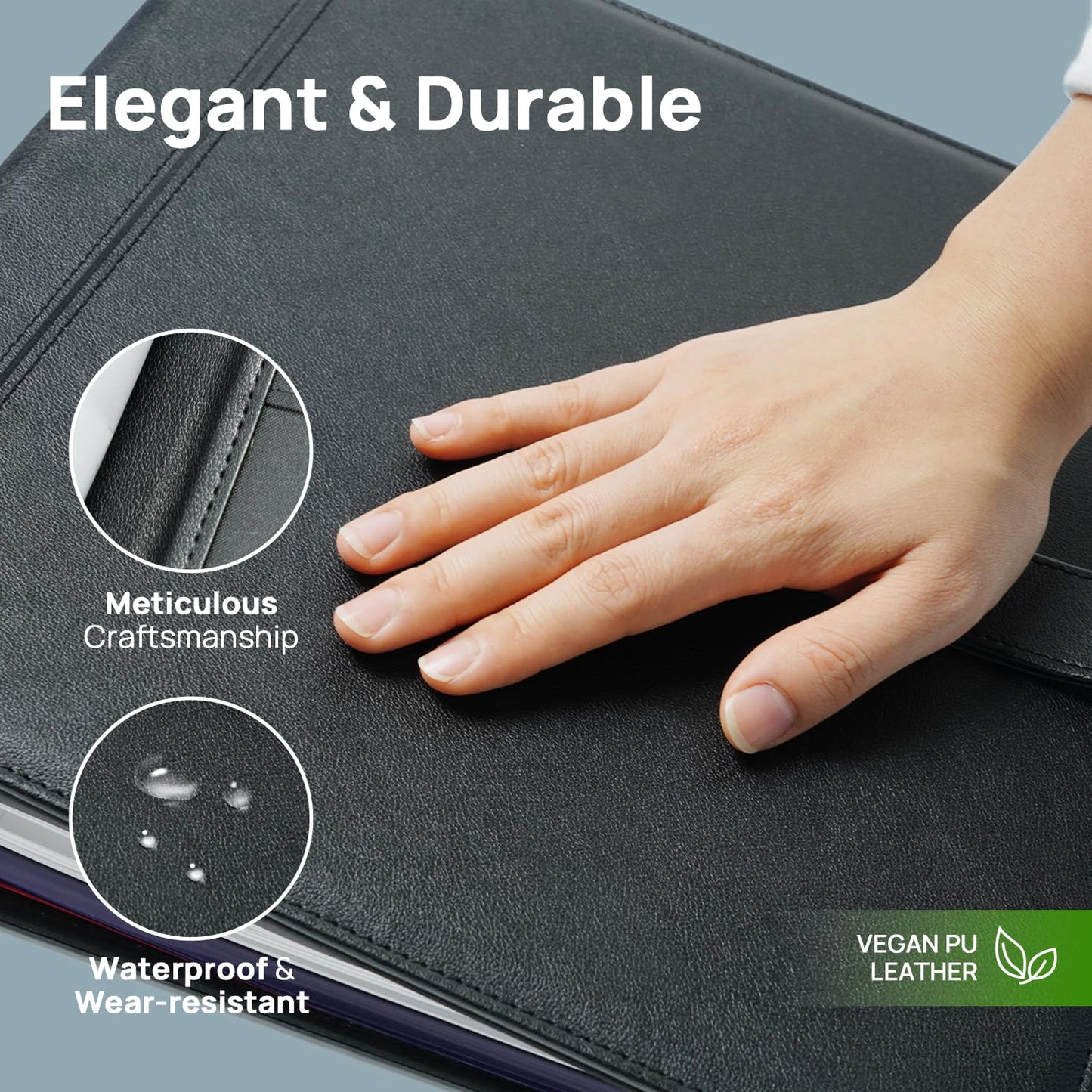 POPRUN PU Leather 2 Inch 3 Ring Binder, Professional Business Organizer- Includes PP Dividers, 100GSM / Grade AA Filler Papers, Card &Sticker for Tab- Ideal for Office Presentation Meetings, Black