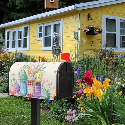 Easter Magnetic Mailbox Cover Bunny Mailbox Covers Standard Size 21x18 in Spring Floral Post Letter Box Cover Waterproof Oxford Outdoor Farmhouse Garden Yard Decor Beautiful Jars Eggs