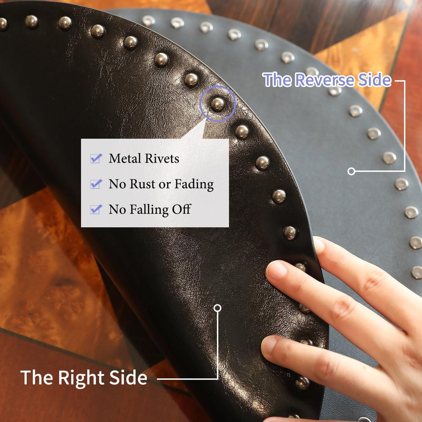 FAVE Black Faux Leather Placemats 13.78Inches Round Placemat Set of 2 Heat Resistant Place Mats for Kitchen Table Wipeable Fall Placemats Table Mats with Rivets High Texture Placemat (Black)