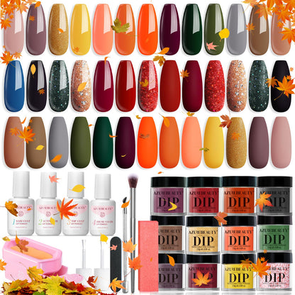 AZUREBEAUTY 31 Pcs Dip Powder Nail Kit 20 Colors Glitter Nude Brown Pink White Gray Dip Powder Liquid Set with Top/Base Coat Activator for French Nails Art Manicure DIY Salon Women Valentine's Gift