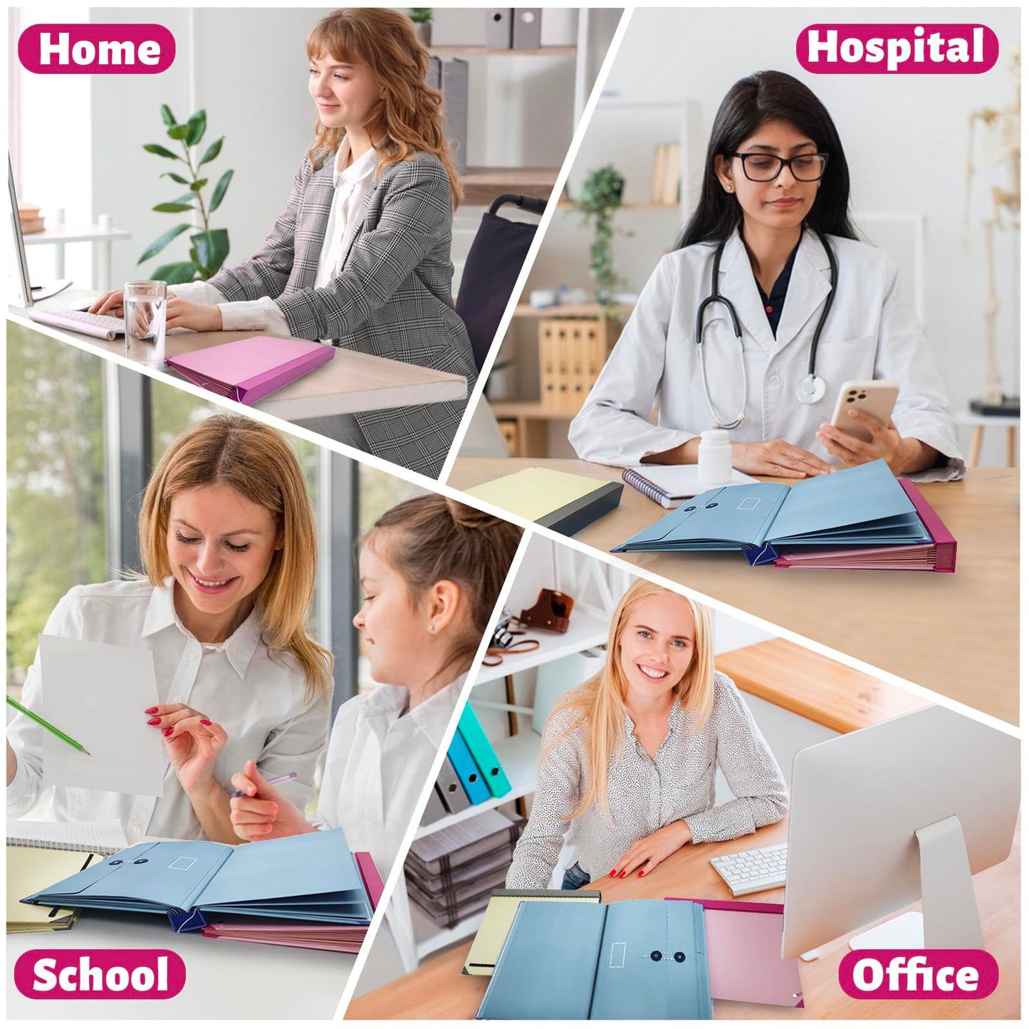 MAKUANG Document Organizer,Folio Folders with Pockets,File Organizer for Paper,Important Documents, Expanding File Folder for Office and School,in Case I Go Missing Binder(Pink,2In Thick)