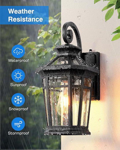 Outdoor Light Fixtures Wall Mount, 2-Pack Outdoor Wall Sconce Dusk to Dawn, Exterior Lantern with E26 Base, Matte Black Finish Coach Lights for Garage, Waterproof Outside Lights for House