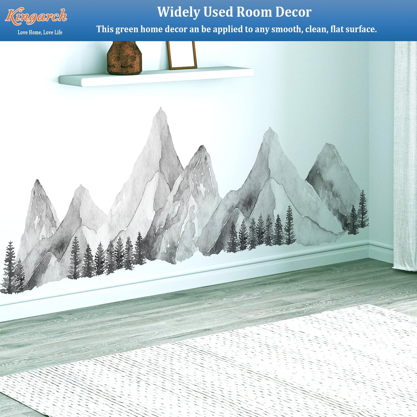 Large Mountain Wall Decals, Gray Pine Tree Peel and Stick Vinyl Wall Stickers & Murals, Removable Home Room Wall Decor for Bedroom Living Room Bedroom Classroom Office Nursery