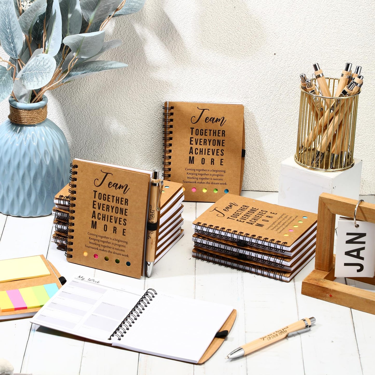 Moinchore 10 Sets Teacher Appreciation Gifts Thank You Gifts Inspirational Spiral Notebooks with Sticky Notepad and Bamboo Pen Nurse Week Gift for Team Nurse Coworker Graduation (Team Together)