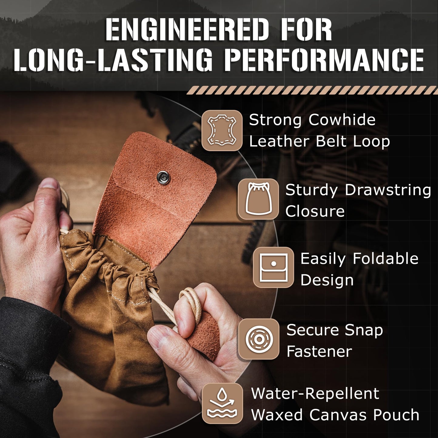 TACAMO Foraging Bag - Durable Mushroom Foraging Bag for Outdoor Adventures - Spacious Leather Pouch for Belt with Secure Drawstring - Bushcraft Foraging Sack for Mushroom, Rock & Plant Collecting