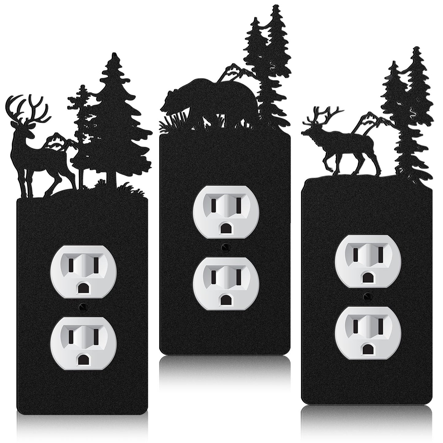 Lothee 3 Pcs Bear Light Switch Cover Plate Black Outlet Plate Cover Bear Elk Forest Mountain House Wall Light Outlet Decorative for Office Bedroom Home, Duplex Toggle(Exquisite)