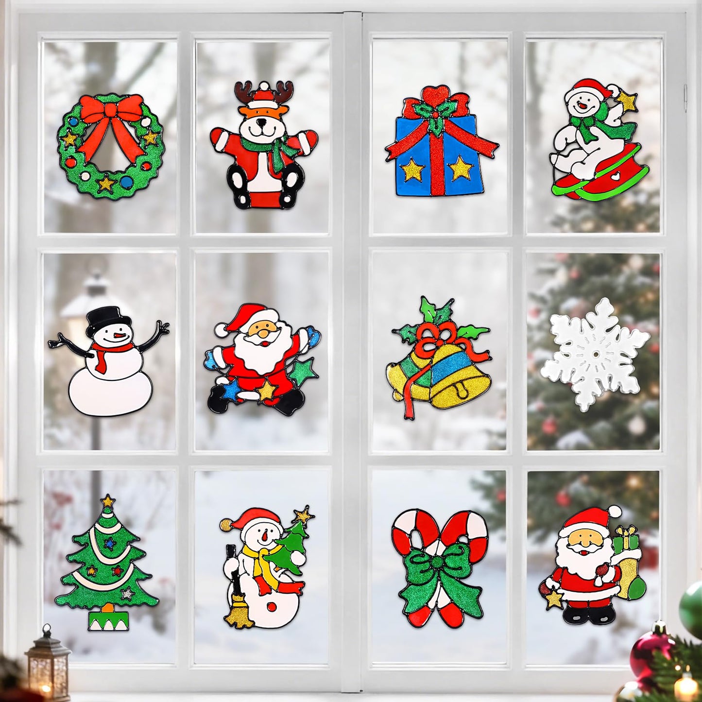 UMIKU 12 Pcs 3D Christmas Window Clings Decals Ornaments Window Stickers for Christmas Decorations Windows Decorations Xmas Party Supplies Thanksgiving Party Décor Snowman, Santa Claus and More Style