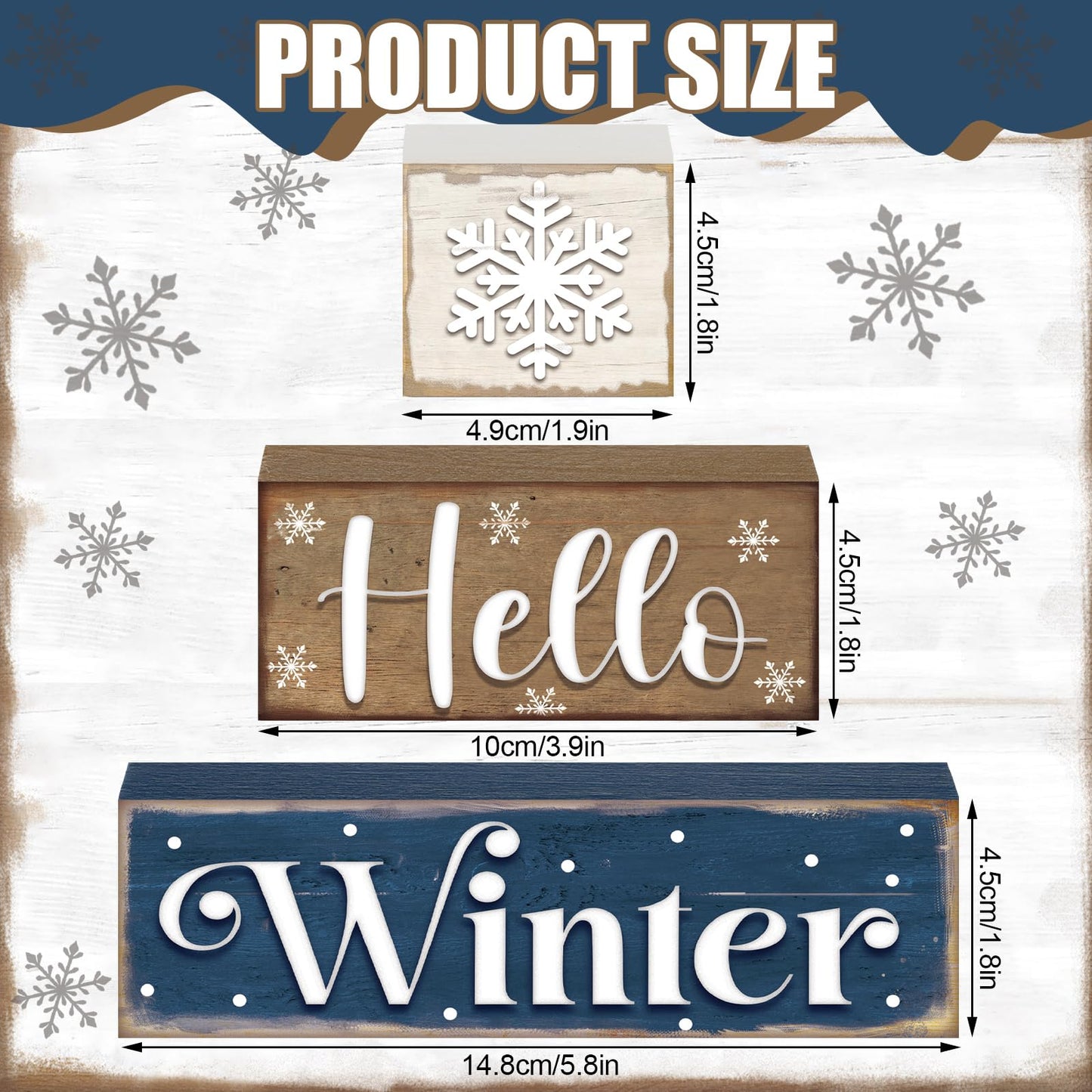 Huquary 3 Pcs Winter Let It Snow Tiered Tray Decor Table Sign Winter Theme Wood Decorations Centerpiece Decor for Party Gift Desk(Snowflake Style)