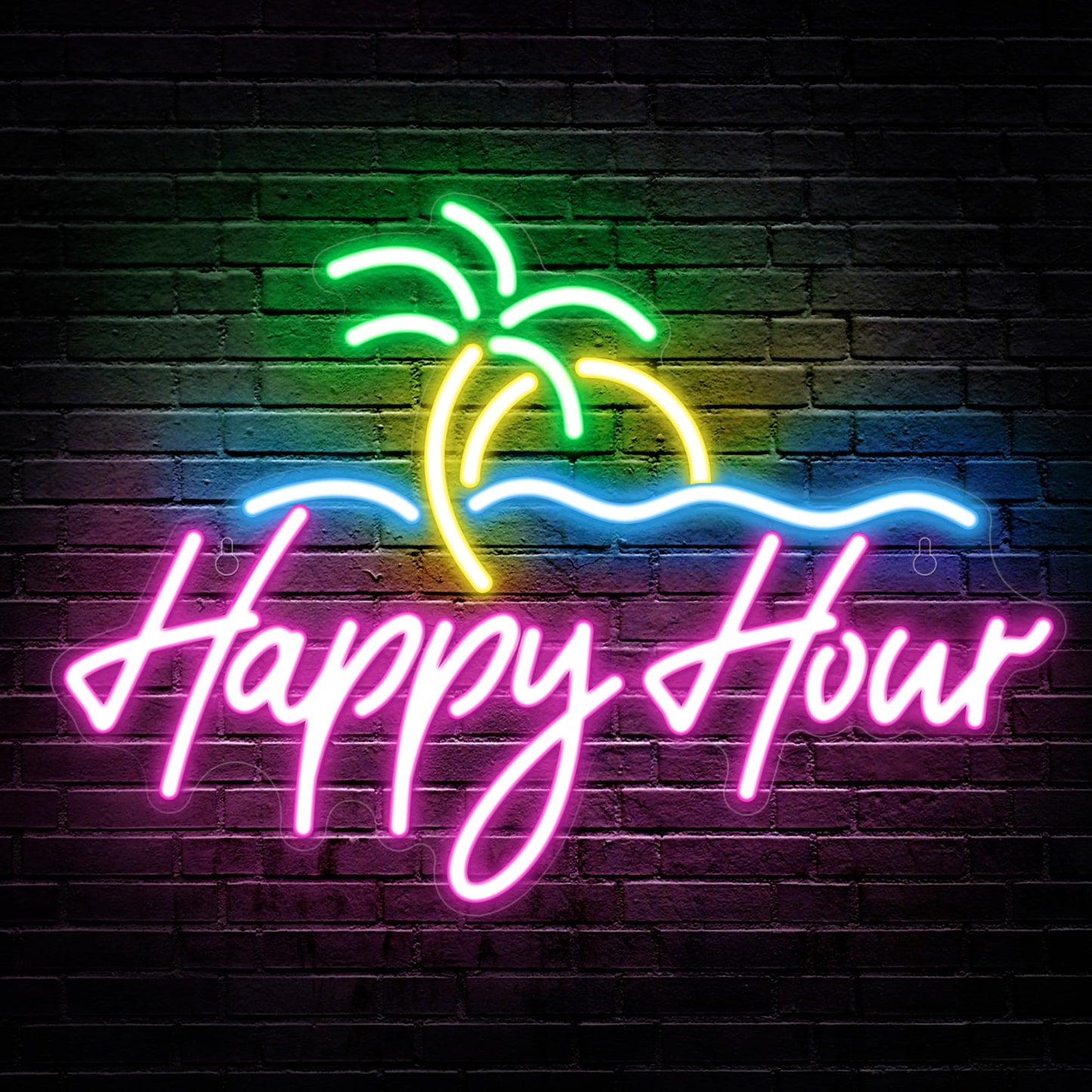 Kavaas Happy Hour Neon Sign 15.7" x 11.2", Palm Tree Neon Bar Signs for Home Bar Man Cave Club Pub Party - Best Gifts for Husband, Father, Birthday, Christmas