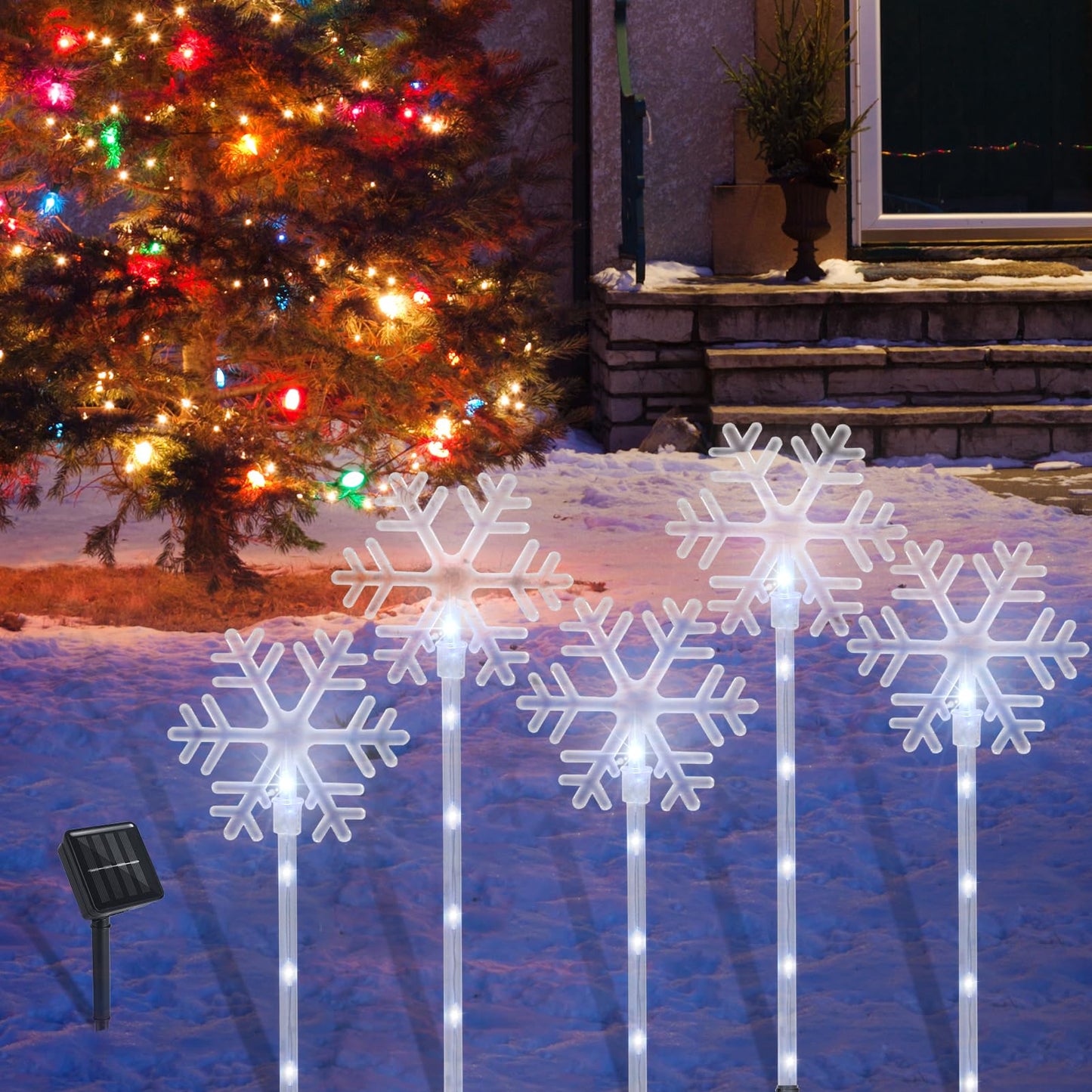ILLUMINEW Christmas Solar Stake Lights, 5 Pack Waterproof Landscape Christmas Lights, Pathway Christmas Decorations, LED Lights for Yard Lawn Patio Walkway Decor (5PCS Snowflake-Cool White)