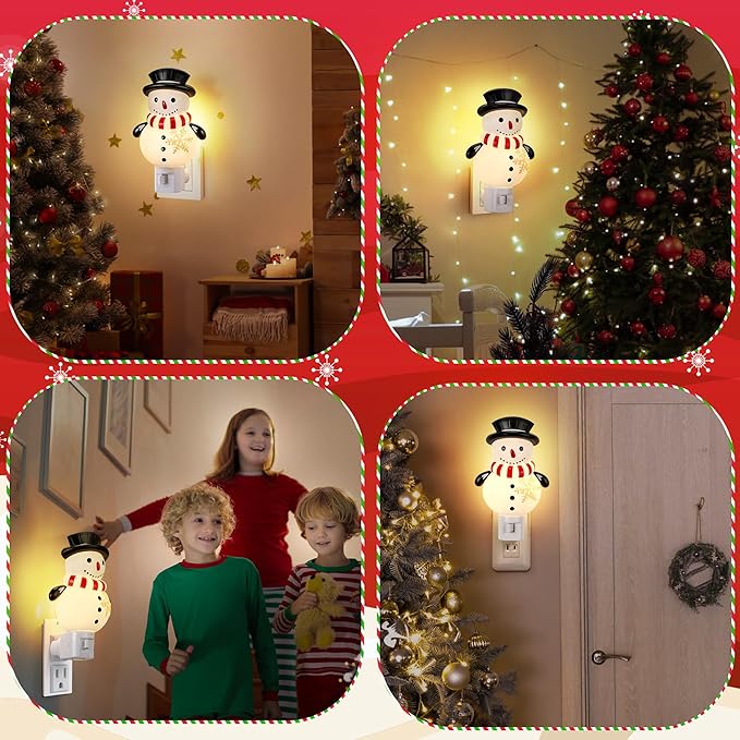 Christmas Snowman Night Light Plug in, Christmas Decoration 120V C7 LED Wall Plug in Nightlights, Christmas Night Light Decor for Bedroom Bathroom Kitchen Hallway Stairs