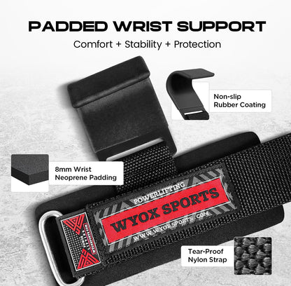 WYOX Weight Lifting Hooks for Deadlift, Pull Ups & Rows – Heavy Duty Wrist Support Grips to Lift Heavier, Reduce Grip Fatigue & Improve Performance – Padded Straps for Men & Women (Pair of 2)