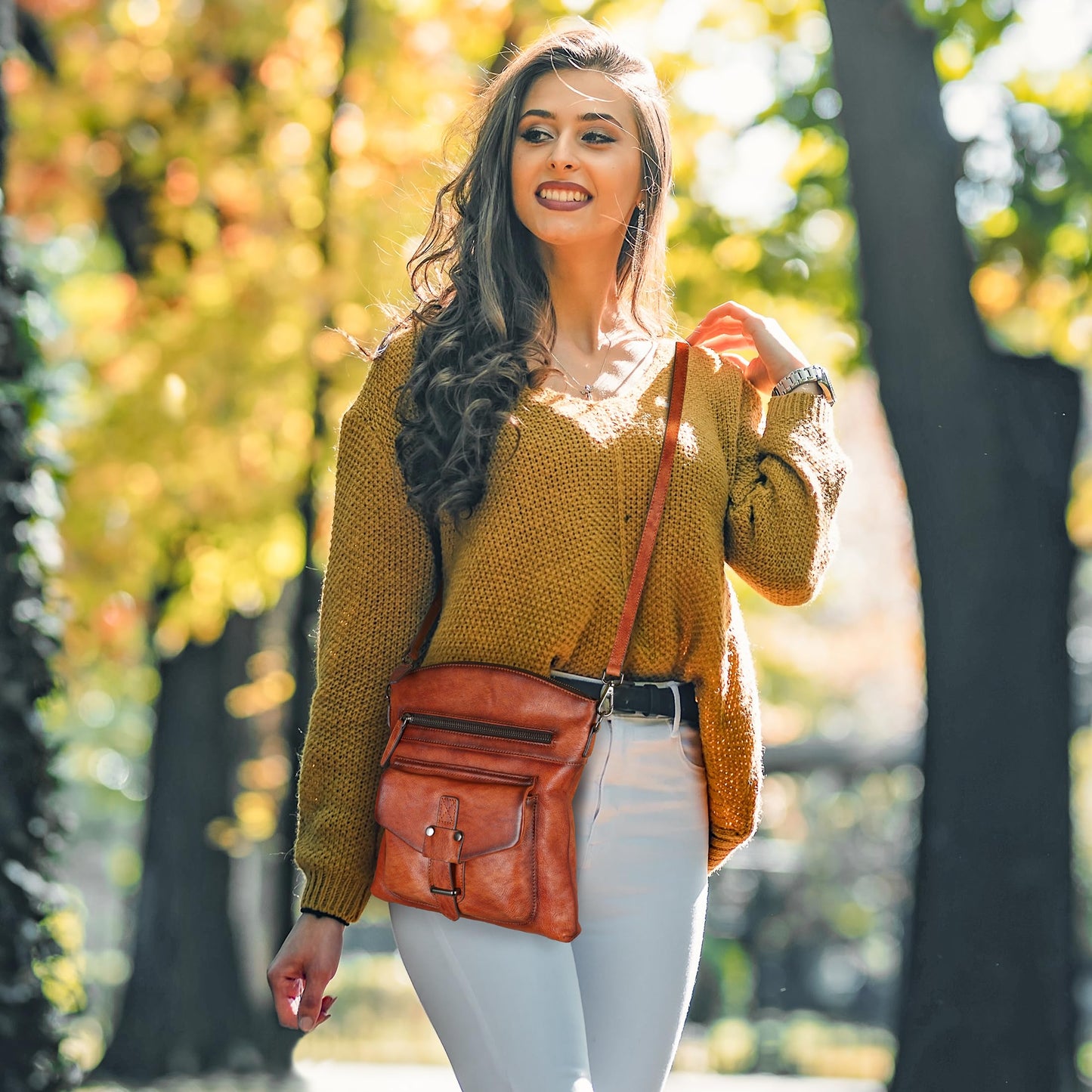 HESHE Crossbody Bags Leather Purse Vintage Shoulder Hangbags Satchel Bag with Multi Pockets Hobo Crossbody Purses(Coffee)