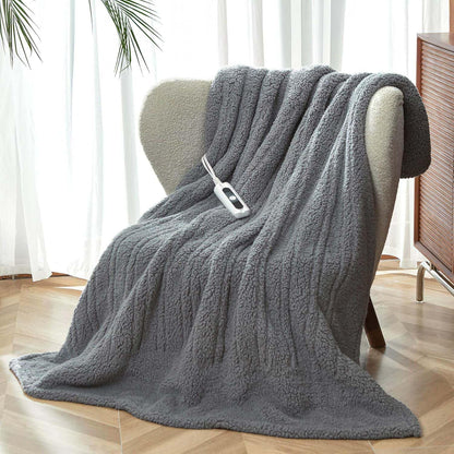Heated Throw Blanket Double Sided Sherpa, Soft Heating Electric Blanket for Bed, Automatic Safety System, 6 Heating Levels & 4 Hours Auto-Off, 50"x60" Arctic Grey