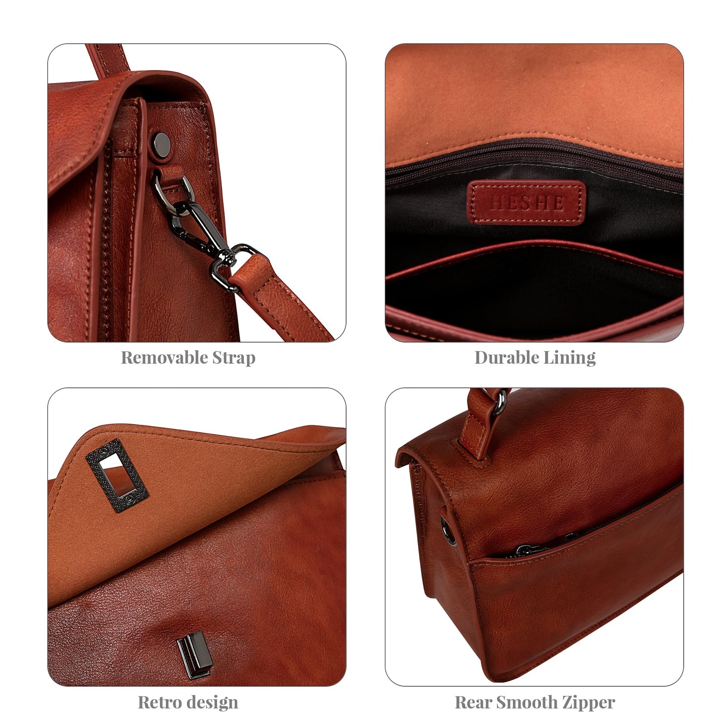 HESHE Leather Purses for Women Shoulder Handbags Satchel Hobo Crossbody Purse Tote Top Handle Bags (Brown)