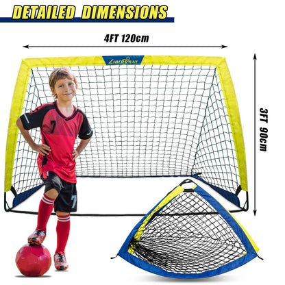 LIBERRWAY Soccer Goal 4'x 3' Portable Kids Soccer Goals for Backyard or Indoor Pop Up Soccer Net with 6 Training Cones, Carrying Bag, 8 Ground Stakes
