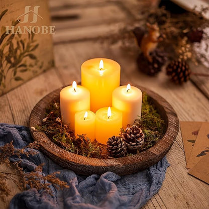 Hanobe Rustic Wooden Serving Tray: Round Wood Butler Decorative Tray Vintage Centerpiece Candle Holder Trays Farmhouse Ottoman Tray for Decor Countertop Home Decor Accessories for Coffee Table