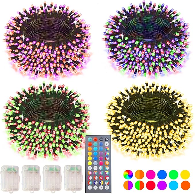 Color Changing Christmas String Lights with Remote, 4 Pack Total 66.6 FT 200 LED Halloween Lights Indoor Outdoor Decoration, 34 Colors Twinkle Fairy Lights for Xmas Tree Dorm Classroom Decoration