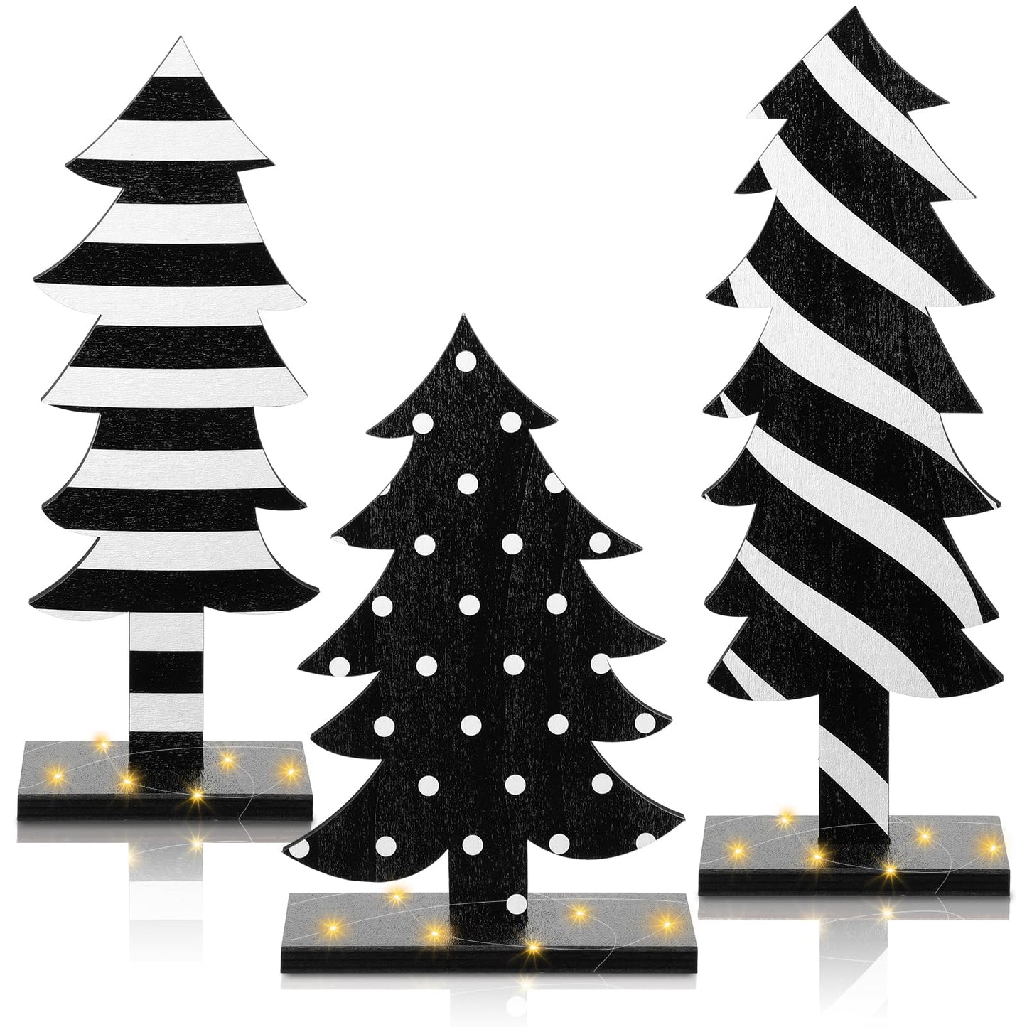 Meooeck 3 Pcs Christmas Table Decorations Wooden Christmas Tree Tabletop Centerpiece Signs Black and White Freestanding Handmade Wood Trees for Home Xmas Tabletop Party Decor