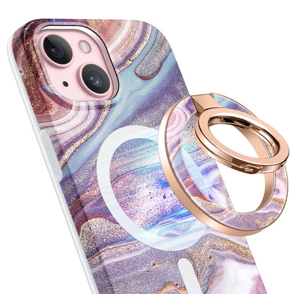 GVIEWIN Magnetic Phone Ring Holder, Compatible with MagSafe Phone Grip with Adjustable Stand, Magnet Phone Ring Kickstand for iPhone 17/16/15/14/13/12 Pro Max Plus Air/Other Phones (Glitter/Silver)