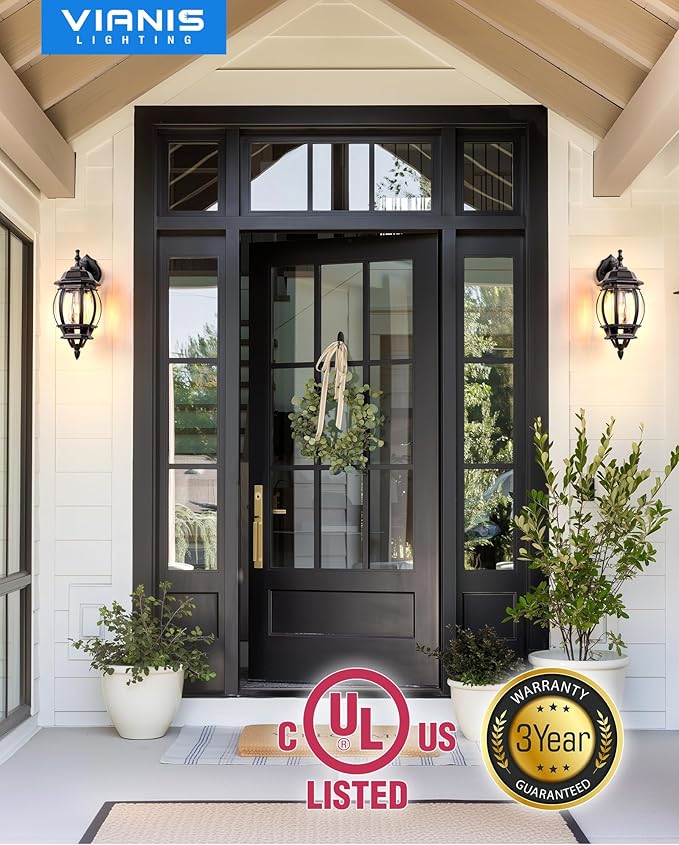 VIANIS Oil Rubbed Bronze Outdoor Wall Lights, Farmhouse Dusk to Dawn Sensor Exterior Lighting Fixtures Wall Mount for House, Outdoor Wall Sconce Lantern for Porch, Anti-Rust Coach Lights for Garage