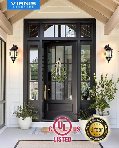 VIANIS Oil Rubbed Bronze Outdoor Wall Lights, Farmhouse Dusk to Dawn Sensor Exterior Lighting Fixtures Wall Mount for House, Outdoor Wall Sconce Lantern for Porch, Anti-Rust Coach Lights for Garage