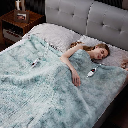 Guohaoi Heated Blanket Electric Throw, Soft Faux Rabbit Fur Electric Blanket with 10 Heating Levels 5 Sitting Timer Auto Off, Cozy Warm Heating Blankets, Machine Washable(90"×100" Blue)