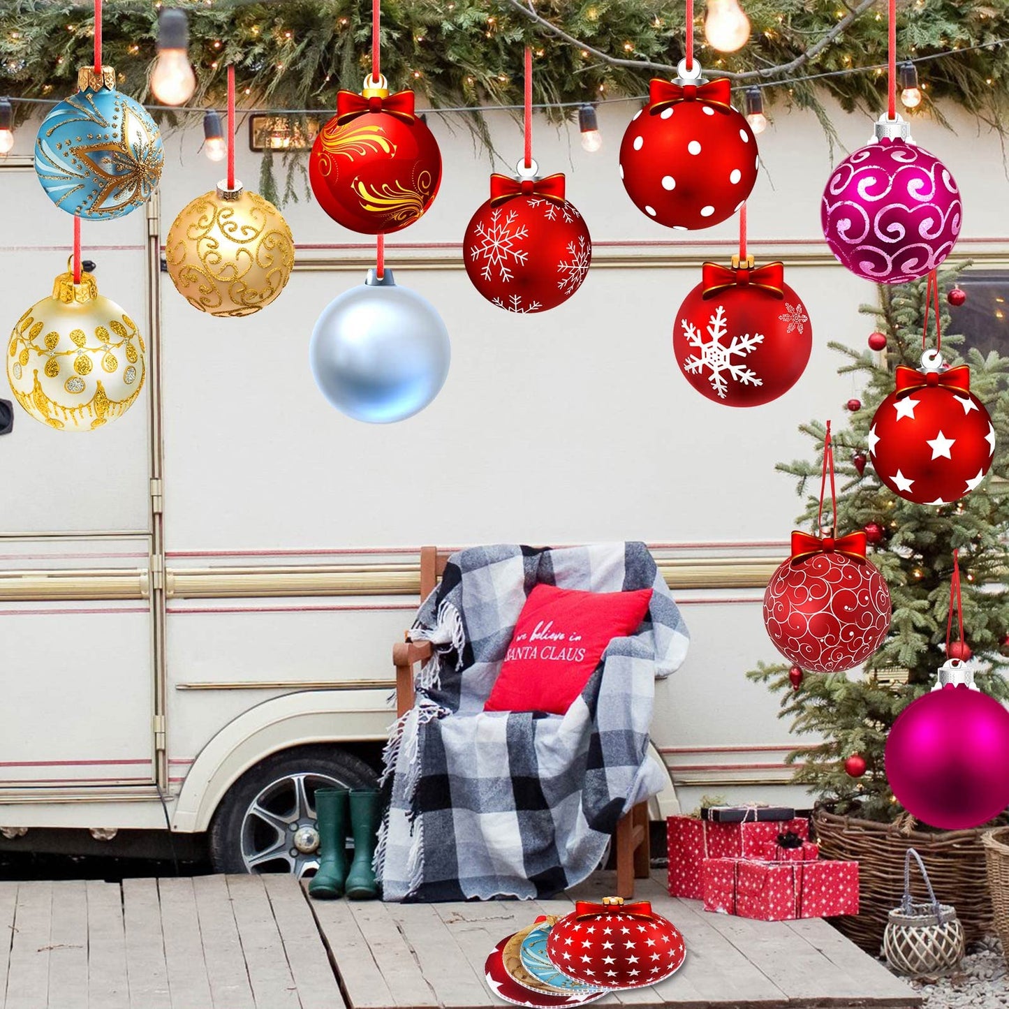 Rtteri 30 Pcs Large Christmas Ball Shape Ornaments for Outdoor 4.9 Inch Double Sided Plastic Christmas Hanging Ornaments Balls for Xmas Tree Indoor Outdoor House Porch Yard Supplies