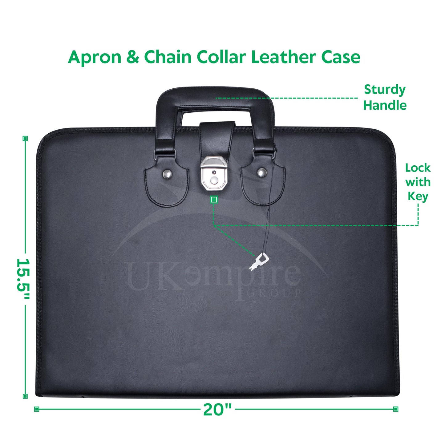 UK EMPIRE GROUP Masonic Apron and Chain Collar Case Black with Handle, Imitation Leather | Art Portfolio Carrying Bag