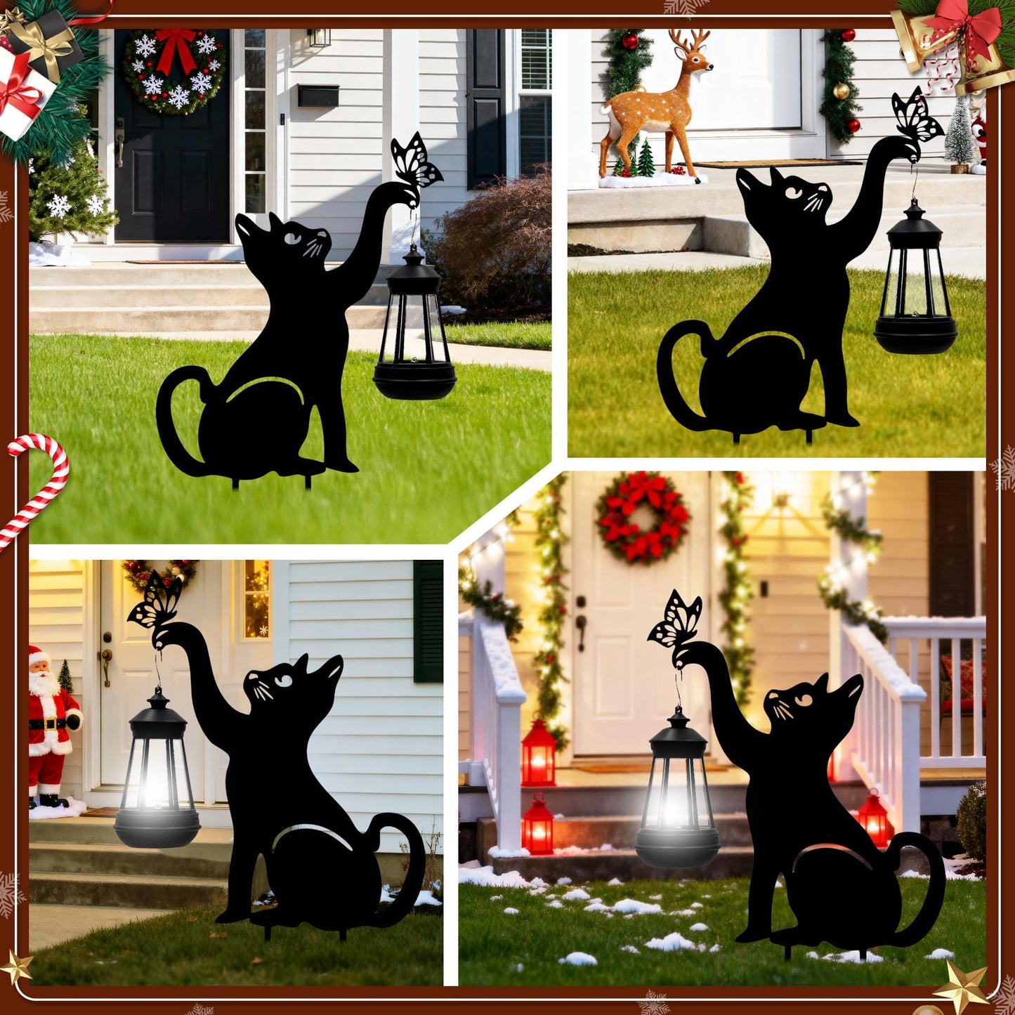 2 Pcs Black Cat Solar Lights Outdoor - Cat Lover Gifts for Mom Woman Grandma,Garden Decor with Butterfly Decorative Metal Stake Housewarming Ornament for Yard Pathway Lawn Patio