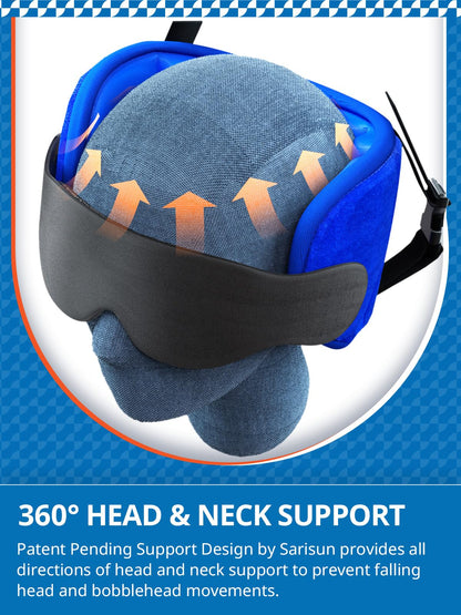 SARISUN Travel Pillows for Airplanes, Airplane Pillow for Sleeping with 3D Eye Mask, 360° Headrest for Long Flight, Road Trip, Stop Bobblehead Relieve Neck Pain, FSA HSA Eligible Approved, Blue