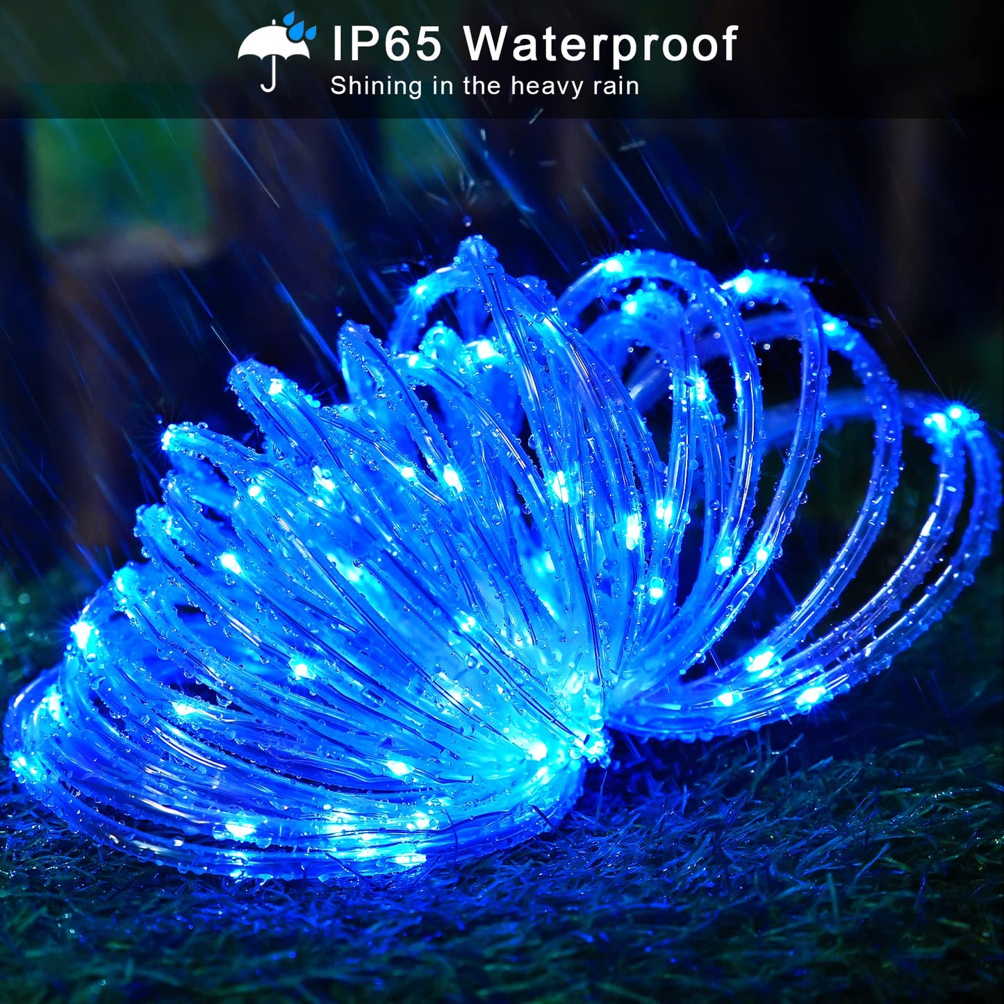 JMEXSUSS 200 LED Pool Accessories Solar Rope Lights Outdoor, 72ft IP 65 Outdoor Waterproof Solar Pool Lights with 8 Modes, Blue Solar Christmas Lights for Trampoline Fence Yard Walkway Christmas