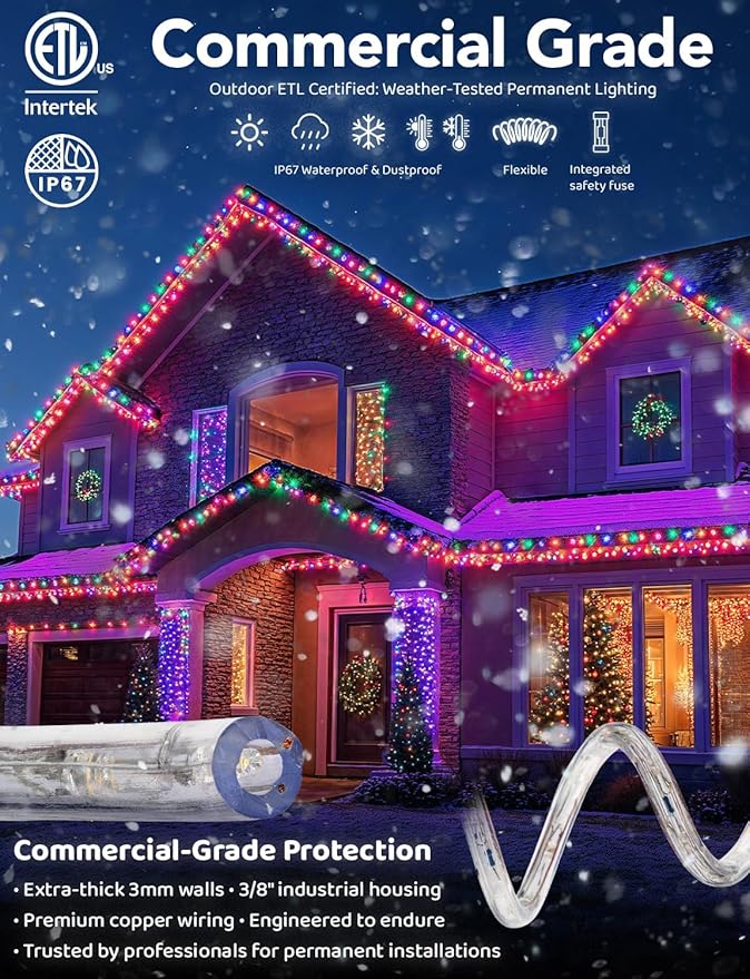 WYZworks 1656LEDs 150ft LED Outside Rope Lights, Outdoor ETL Certified Waterproof Permanent 360 Degree Light Emitting, Flexible Tube, Connectable, Christmas Palm Tree Exterior Landscape, Colorful