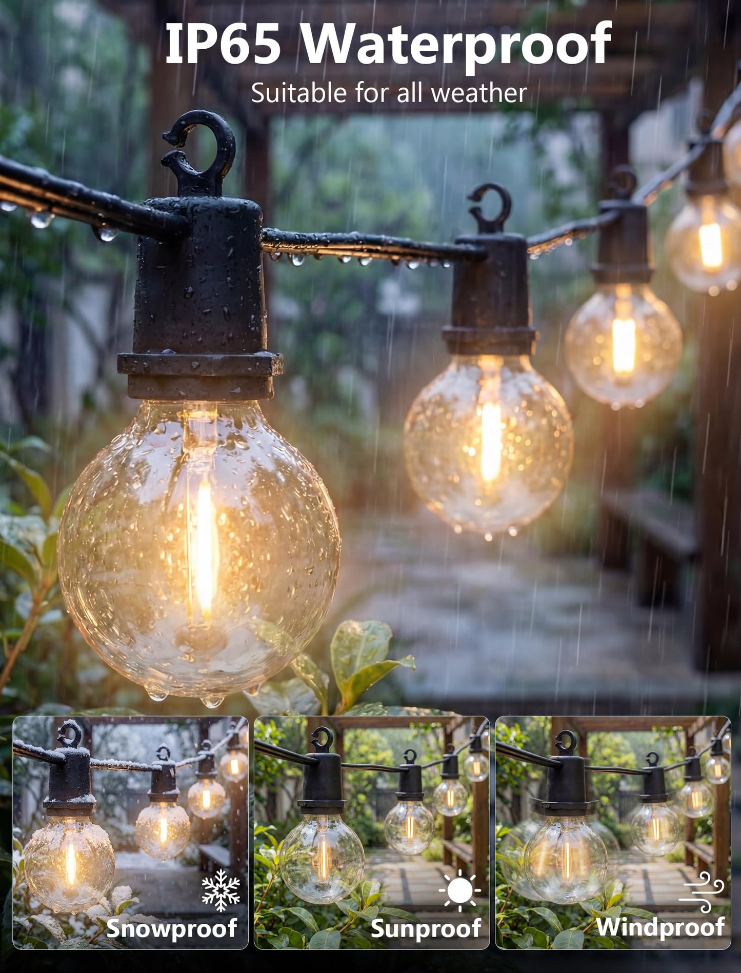 Xingzd 25FT LED Outdoor String Lights, 13 G40 Bulbs Shatterproof Patio Lights, IP65 Waterproof Hanging Connectable Warm White Outdoor Lighting for Outside Backyard Balcony Porch Home Decor