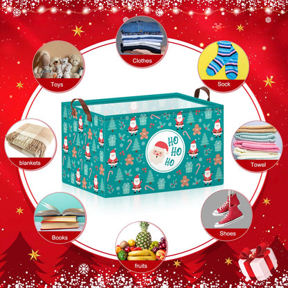 Boao 3 Pack Christmas Storage Baskets for Gifts Empty Collapsible Large Christmas Storage Bins, Xmas Canvas Laundry Basket with Handle for Office Home Bedroom Clothes Toys Holiday Decor