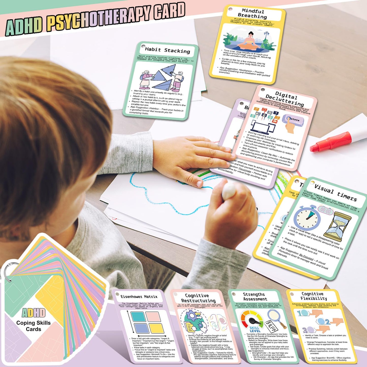 25 Pcs ADHD Coping Skills Cards Emotional Regulation Tool Time Management Therapy Stress Relief Calm Down Corner Supplies Focus Training ADHD Tools for Adults Teens