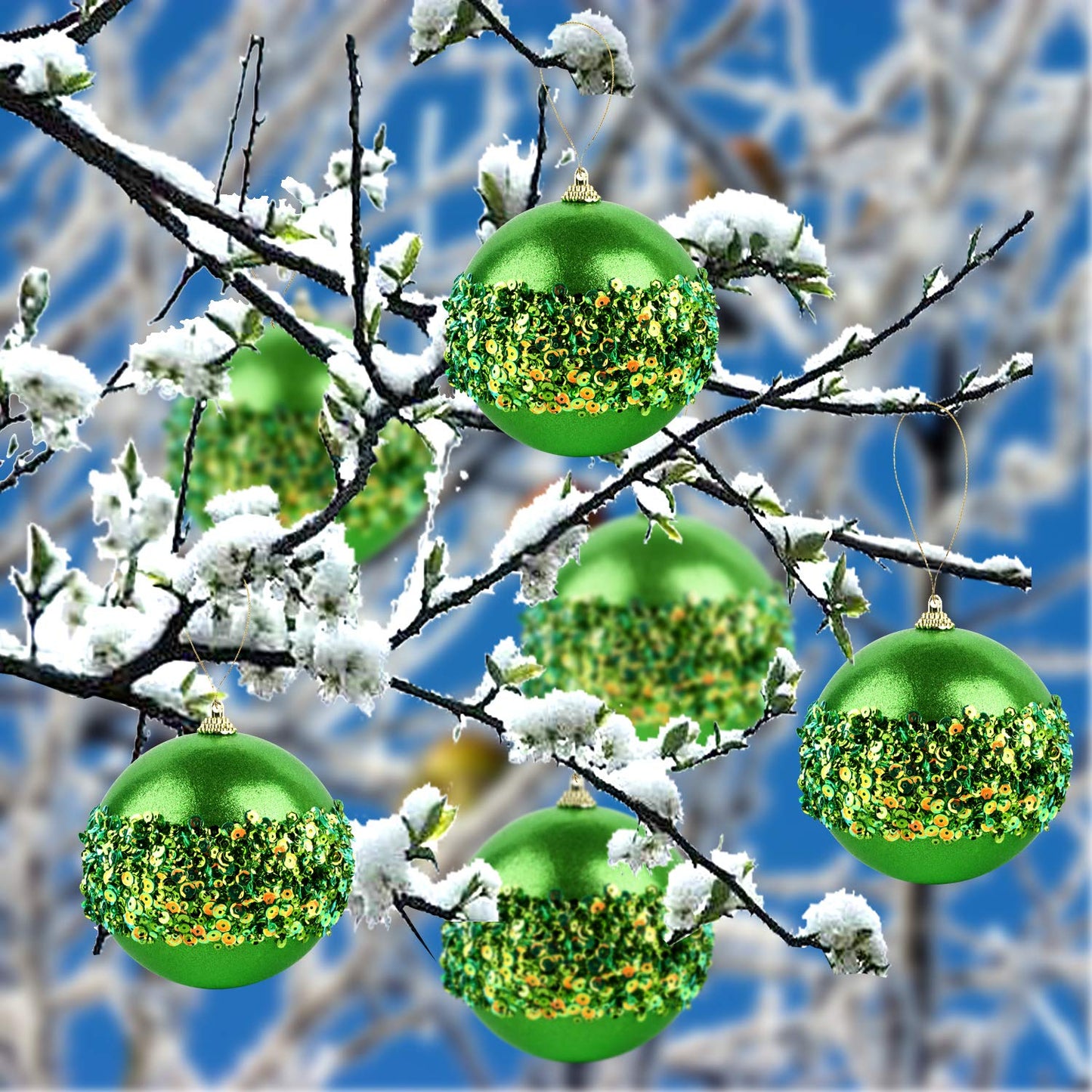 ZHANYIGY 4pc Green Christmas Ball Ornaments, 4pc Set Red Shatterproof Christmas Decorations Tree Balls for Xmas Trees Wedding Party Holiday Decorations
