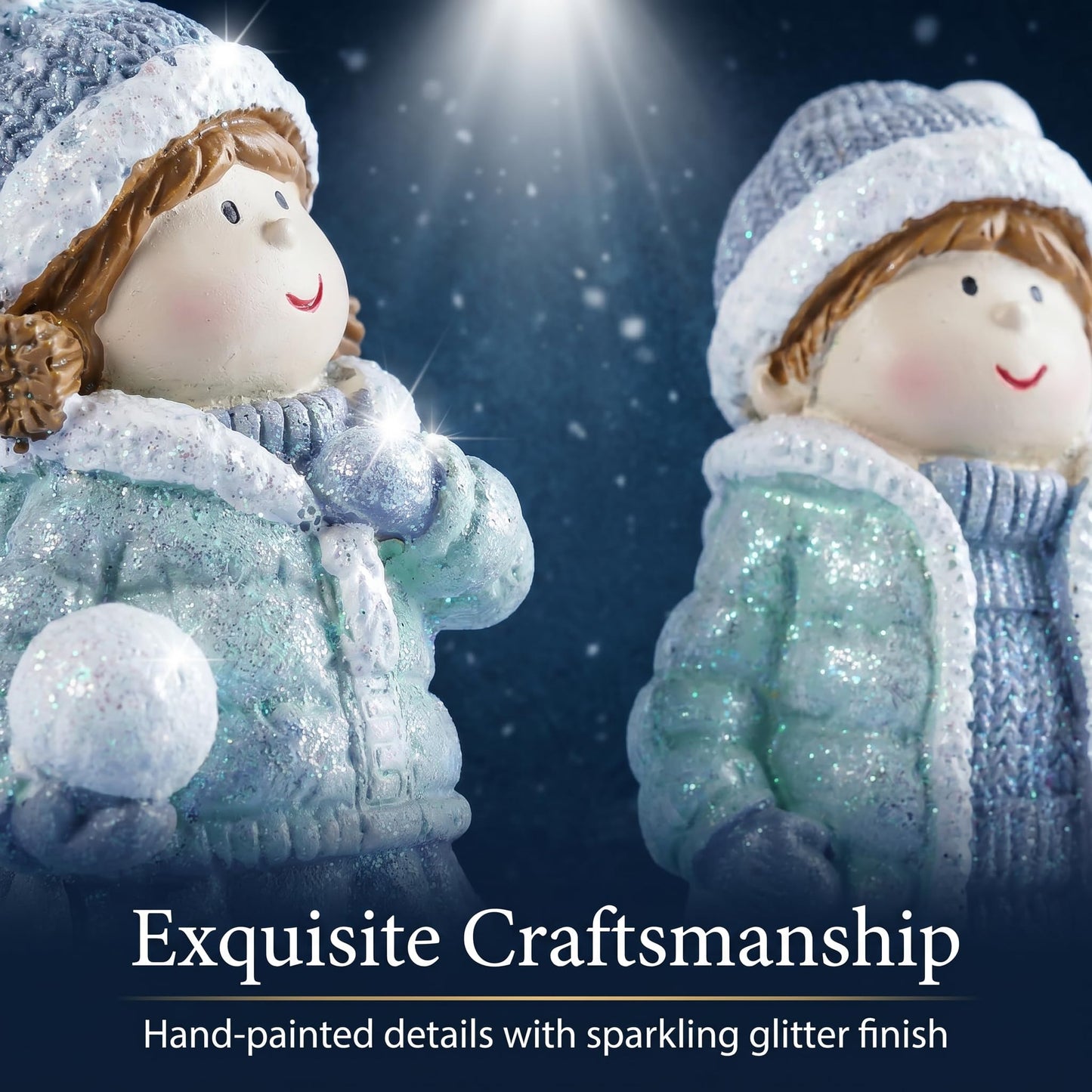 Brizoria Miniature People Figurines Set of 2 Glitter Resin Boy and Girl Winter Decorations for Home Indoor Tabletop Mantel Shelf Cute Christmas Home Decor Small Tiny People Figurines