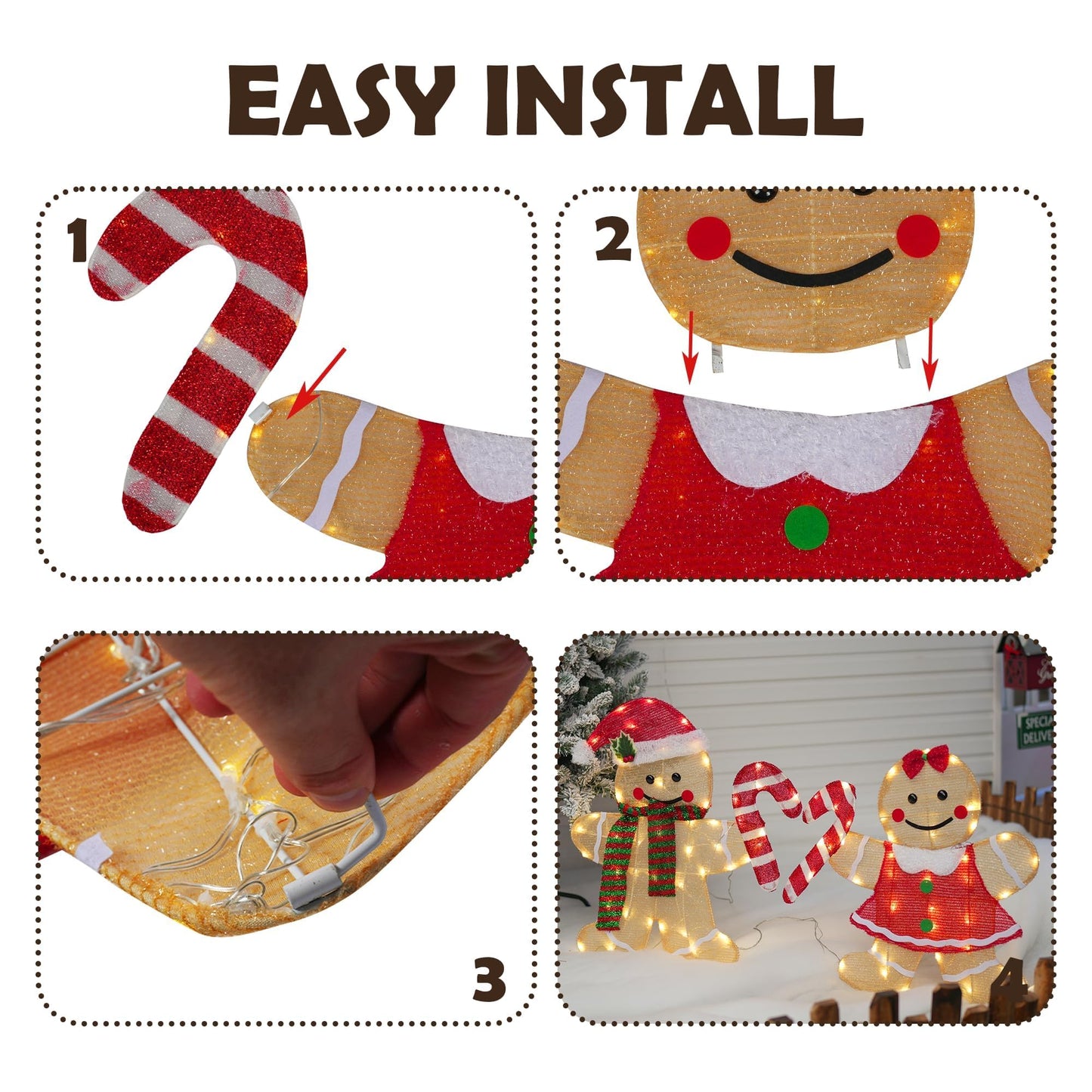 TW SHINE Christmas Outdoor Decorations Yard, Set of 2 Lighted 2D Gingerbread Man with 90 Warm White Lights, Light Up Gingerbread Man Couple for Xmas Holiday Front Garden Patio Lawn Display