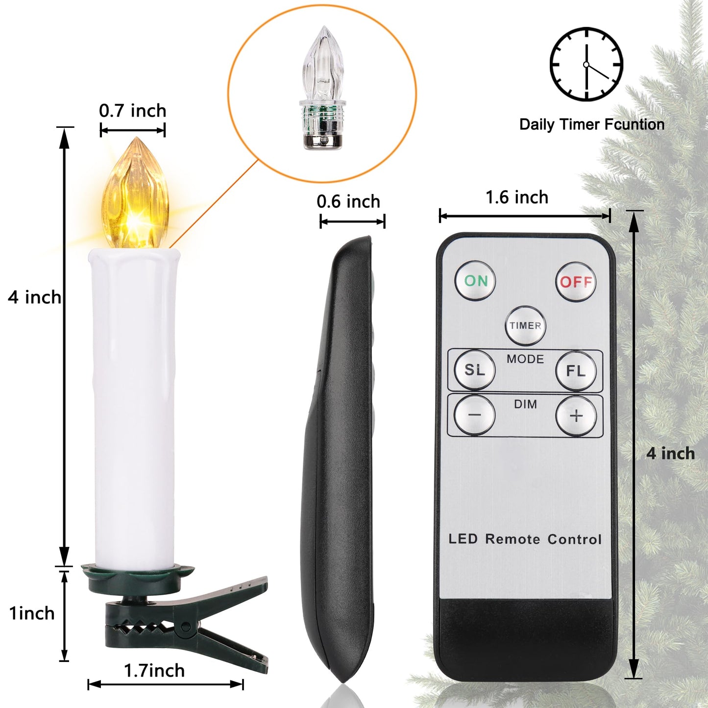 FREEPOWER 30PCS Flameless LED Taper Candles Battery Operated Christmas Tree Candle Lights With Remote Timer, Flickering Flame Mini Clip on Candles For Christmas Trees Garden Parties Home Decor (White)