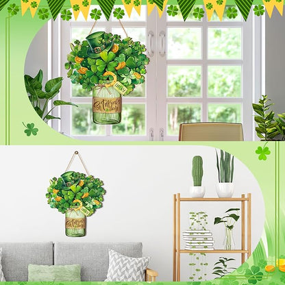 Boao St. Patrick's Day Welcome Sign Wooden Hanging Decor Farmhouse Rustic Door Decoration St. Patrick's Day Wreath Sign with Bow Ornament for Holiday Irish Home Indoor Outdoor Farmhouse Window