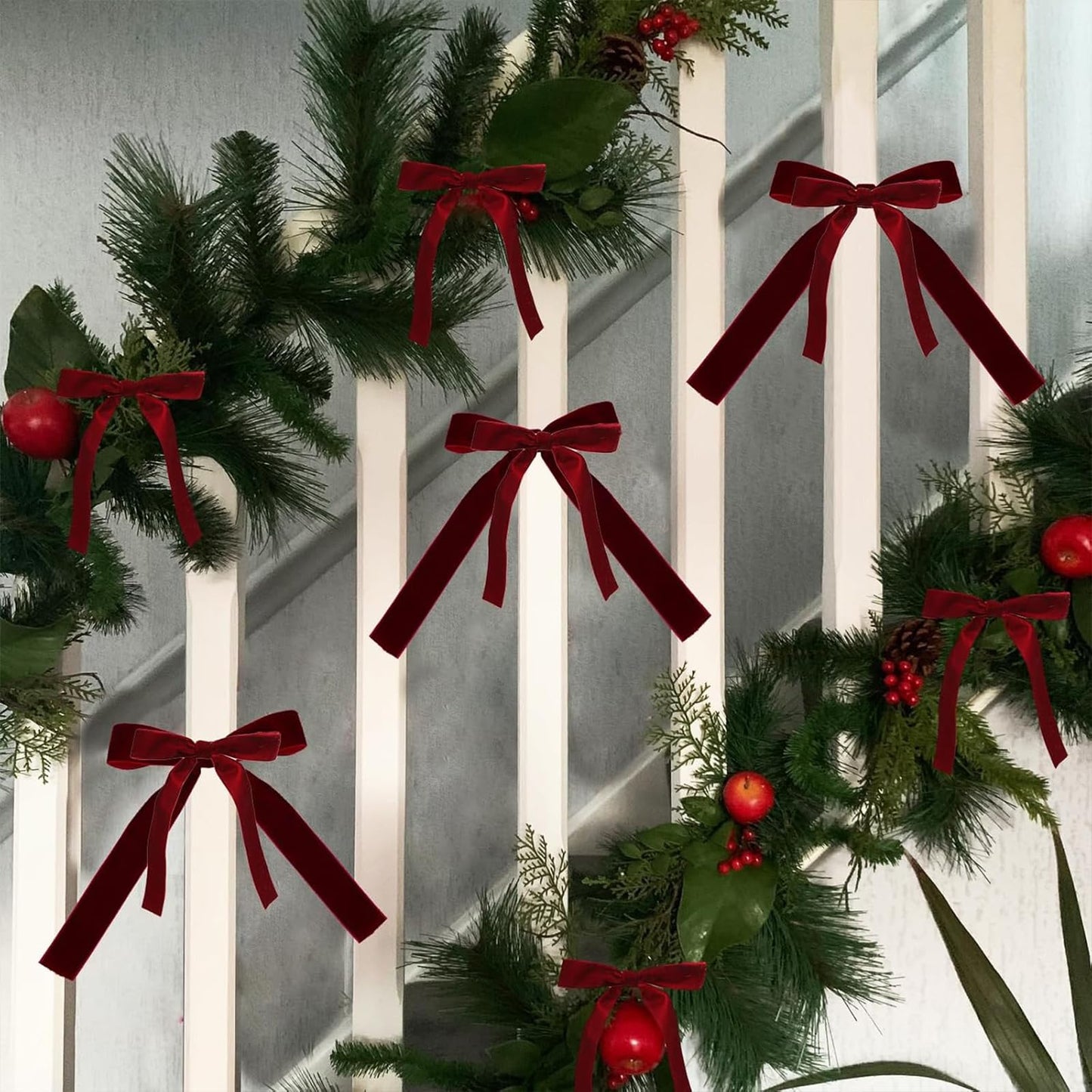 12PCS Red Velvet Bows for Christmas Tree, Bows for Christmas Tree, Garland Red Velvet Bow Ornaments for Christmastree with Gold Twist Ties (Burgundy)