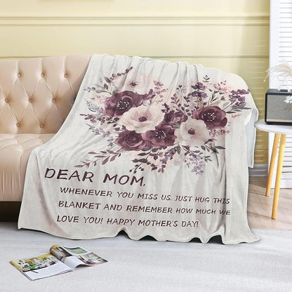 Fleece Blanket - 50x60in Mom from Daughter Birthday Heartfelt Message Floral Loving Throw Blankets,Soft Cozy Lightweight, Ideal for Living Room Home Decor